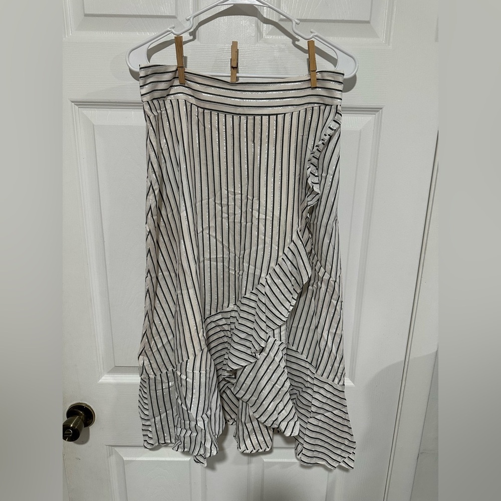 RACHEL Rachel Roy Black and White Striped Midi Skirt
